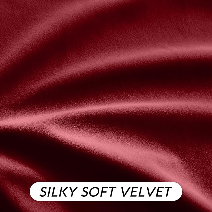 RYB HOME Red Velvet Curtains 84 inches - Darkening Curtains for Bedroom, Thermal Insulated Window Drapes for Living Room Dinning Room Theater, Width 52 x Length 84 inch, Red, 2 Panels