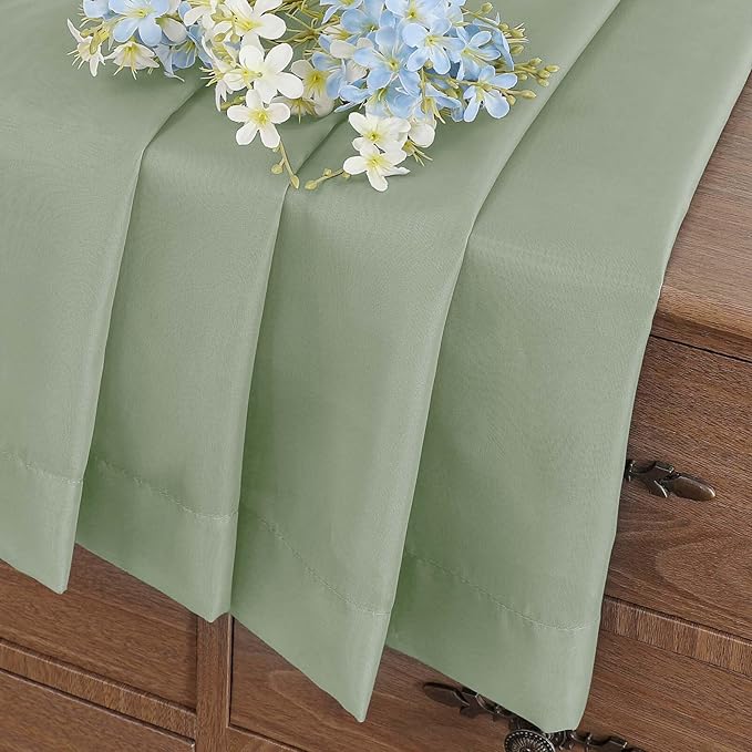 Sage Green Window Sheer Curtains 45 Inches Length, Voile Short Curtains for Living Room Bedroom, Modern Soft Window Drapes 2 Panels Set, Top Dual Rod Pocket Design, 2x42Wx45L Inches