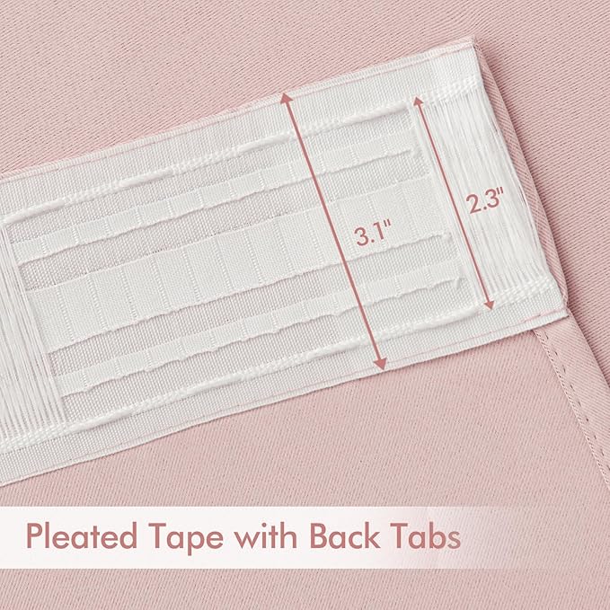 MIULEE Baby Pink Back Tab Blackout Curtains 90 Inch Long 2 Panels Set for Living Room Bedroom Privacy, Rod Pocket/Pinch Pleated Thermal Insulated Room Darkening Light Blocking Curtain, 52 x 90 Inch