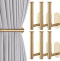 Groleca 6 Pack Adhesive Curtain Holdbacks Curtain Tie Backs Curtain Holdbacks No Drill Curtain Pull Backs Adhesive Curtain Hooks Curtain Holders for Drapes (6, Gold)