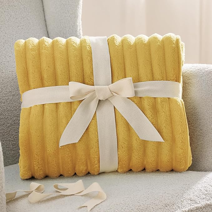 Bedsure GentleSoft Yellow Fleece Blanket for Couch - Cozy Soft Blankets for Women, Cute Small Throws for Girls, 108x90 Inches
