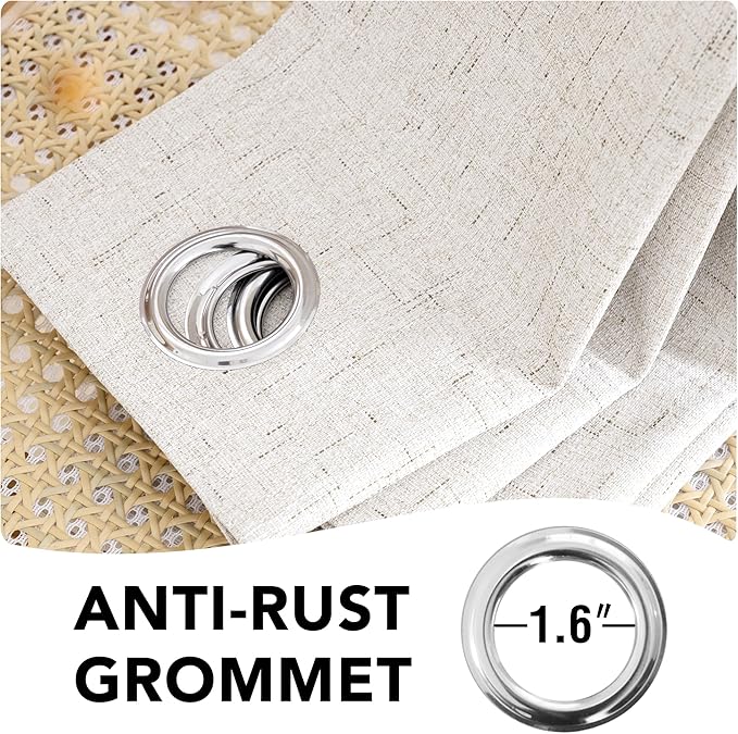 H.VERSAILTEX 100% Blackout Curtains Ivory, Linen Blackout Curtains 96 inch Curtains 2 Panel Set, Elegant Curtain for Bedroom Grommet Drapes Window Curtains Living Room Drapes (Pack of 2)
