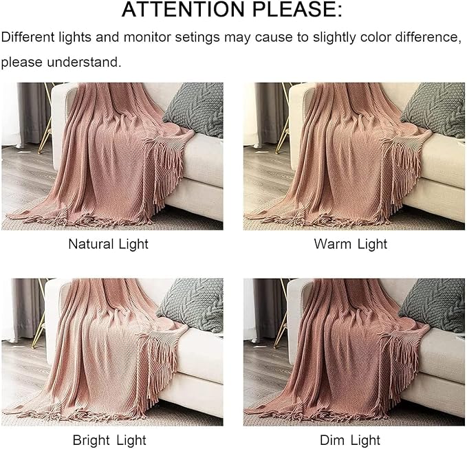 lifein Pink Throw Blanket for Couch, Soft Boho Decor Bed Throw,Cozy Chenille Knitted Small Farmhouse Lightweight Throw (Pink,50 * 60")