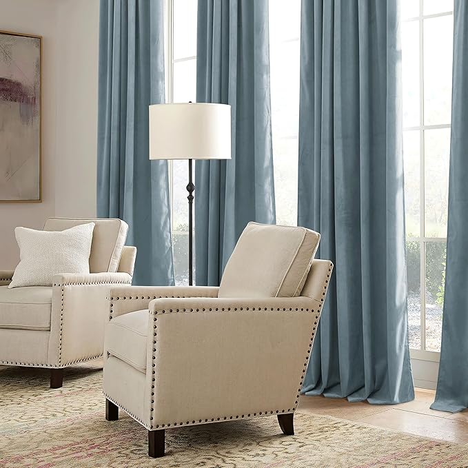 RYB HOME Stone Blue Velvet Curtains 72 inches with Hook Belt, Soft Fabric Room Darkening Thermal Insulated Luxurious Home Decor Curtains for Living Room Bedroom, W 42" x L 72", 2 Panels Set