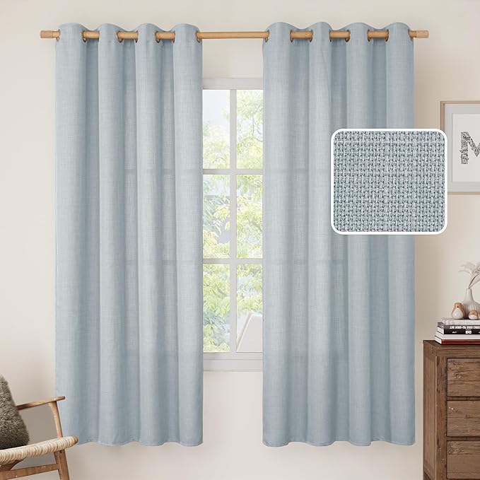 LAMIT 72 inch Linen Curtains for Living Room, Grommet Thick Linen Textured Privacy Drapes Light Filtering Window Treatments Curtains for Bedroom, Set of 2 Panels (52 x 72 Inch, Haze Blue)