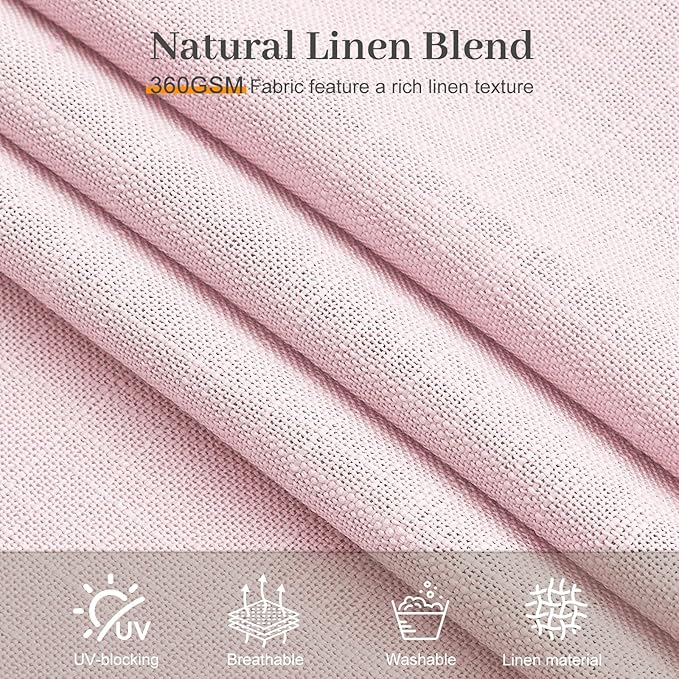 Light Pink Pinch Pleated 84 Inch Curtains for Living Room, Semi Sheer Light Filtering Privacy Linen Curtain Memory Trained Back Tab Drapes with Hooks Rings for Girls Bedroom, 2 Panels, W40xL84