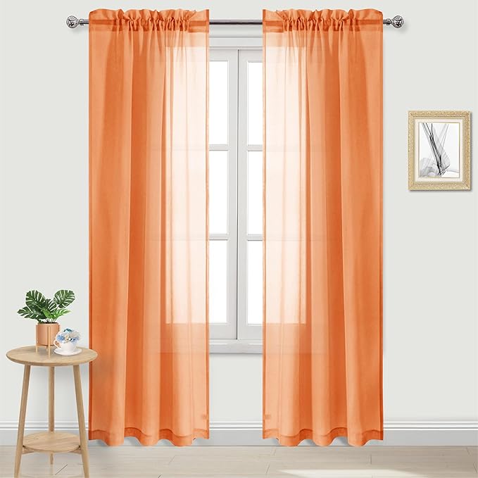 DWCN Orange Sheer Curtains 84 inches Long 2 Panels Set, Home Decoration Rod Pocket Airy & Lightweight Elegant Window Treatments with Light Filtering for Bedroom/Living Room, 2pcs, W42 x L84
