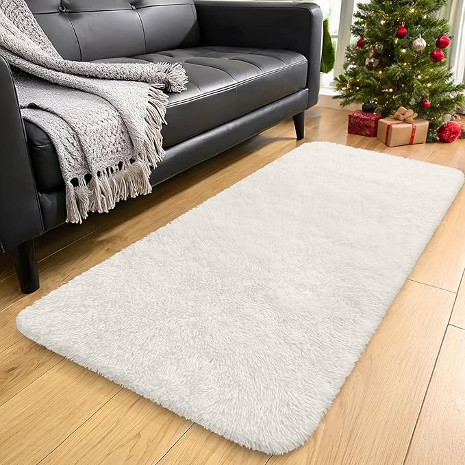 OLANLY 3x8 Machine Washable Runner Rugs for Hallway, Soft Fluffy Shaggy Bedside Rugs for Bedroom, Living Room, Indoor Floor Carpet for Kids Girls and Boys, Nursery Rooms, Home Decor Aesthetic, Ivory