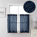 Lecloud Leia 2 PCS Navy Blue Kitchen Curtains 36 Inch Length, Lightweight Clip Textured Living Room Sheer Curtain Tiers with Dual Rod Pockets, Jacquard Leaf Voile Cafe/Bedroom Drapes, 38X36 Inches
