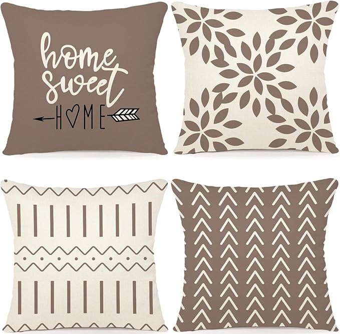 YCOLL Pillow Covers 20x20 Set of 4, Modern Sofa Throw Pillow Cover, Decorative Outdoor Linen Fabric Pillow Case for Couch Bed Car, Khaki