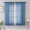 Chyhomenyc Dusty Blue Sheer Curtains 63 Inch Length 2 Panels Set, Light Filtering Tufted Textured Soft Airy Rod Pocket Beautiful Leaf Window Treatment Drapes for Bedroom Living Room, 42" Wx63 L, 2PCS