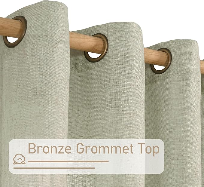 LAMIT 45 Inch Length Linen Curtains for Small Windows, Bronze Grommet Linen Textured Drapes Light Filtering Privacy Panels for Bedroom/Living Room, Sage Grey, 2 Panels Set, 34 x 45 Inch