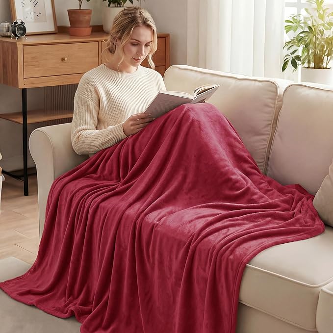 Exclusivo Mezcla Fleece Blanket Twin Size for Bed, Super Soft and Warm, All Season, Cozy, Plush, Lightweight, 90x66 Inches, Deep Red