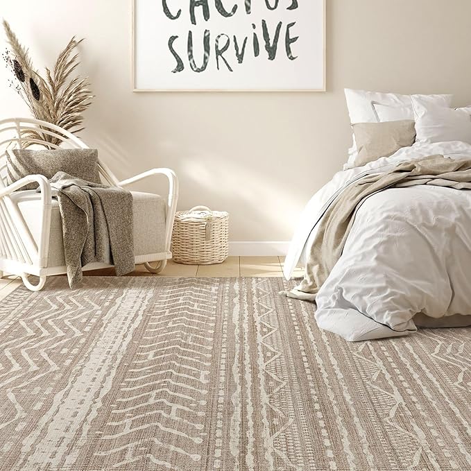 Nakagishi 5x8 Area Rug Living Room: Washable Boho Large Neutral Soft Rugs Farmhouse Stain Resistant Modern Indoor Non-Slip Floor Carpet for Bedroom Nursery Kids Playroom Office Dining Room- Dark Brown