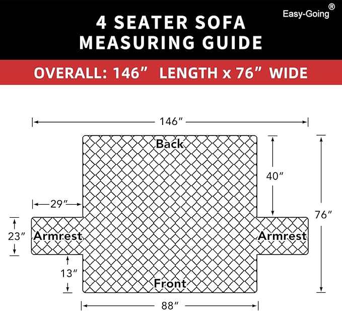 Easy-Going 4 Seater Sofa Slipcover Reversible Sofa Cover Water Resistant Couch Cover with Foam Sticks Elastic Straps Furniture Protector for Pets Children Dog (XX-Large, Light Gray/Light Gray)