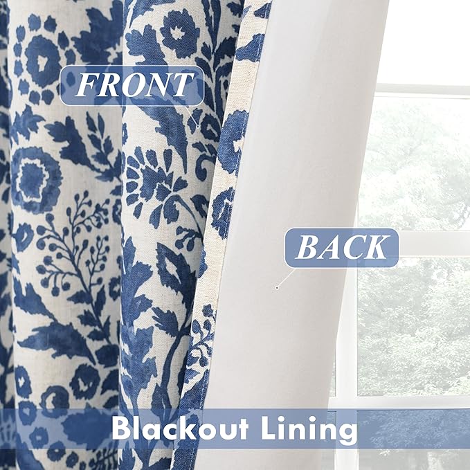 DriftAway Julia Watercolor Blooming Flower Floral Lined Thermal Insulated Window Curtain Valance Rod Pocket 52 Inch by 14 Inch Plus 1.75 Inch Header Linen Blend Navy 1 Pack