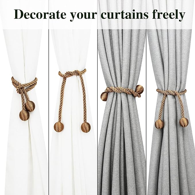 Curtain Tiebacks Outdoor Elegant Decorative Tie Backs Modern Rope Tiebacks for Drapes Window Curtain Holdbacks for Draperies (Khaki, 2)