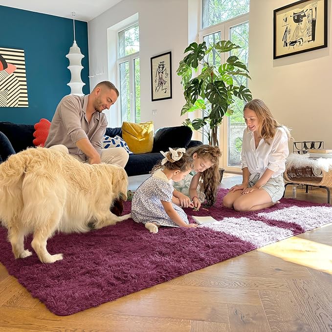 OLANLY 2x6 Machine Washable Runner Rugs for Hallway, Soft Fluffy Shaggy Bedside Rugs for Bedroom, Living Room, Indoor Floor Carpet for Kids Girls Boys, Nursery Rooms, Home Decor Aesthetic, Burgundy