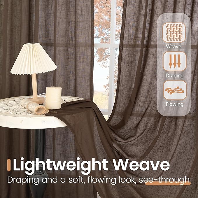BGment Long Linen Curtains 102 Inch Length for Living Room, Brown Semi Sheer Window Drapes for Bedroom Farmhosue Decor with Rod Pocket Leightweight Rustic Textured, 2 Panels Set, Each 52 Inch Wide