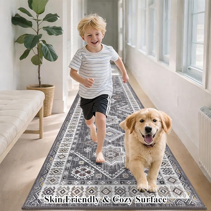 HEBE Washable Kitchen Rugs Runner 2'x 8', Non Slip Hallway Runner Rug, Low Pile Entryway Rug Laundry Room Mat Kitchen Carpet Runners for Hallways, Bathroom, Laundry, Bedside Rug