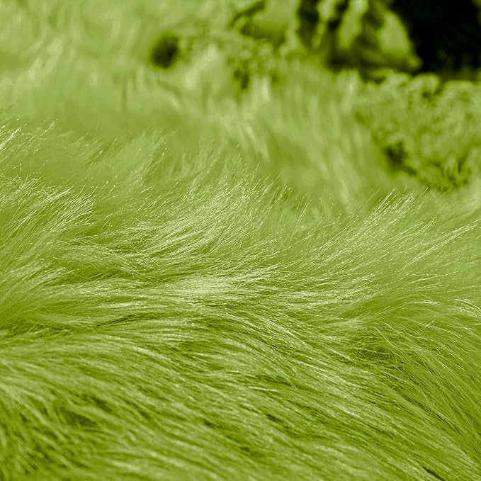 Goolela Lime Green Round Fluffy Rug for Bedroom 3ft Circle Faux Fur Sheepskin Soft Bedside Furry Shag Playroom Small Decor Washable