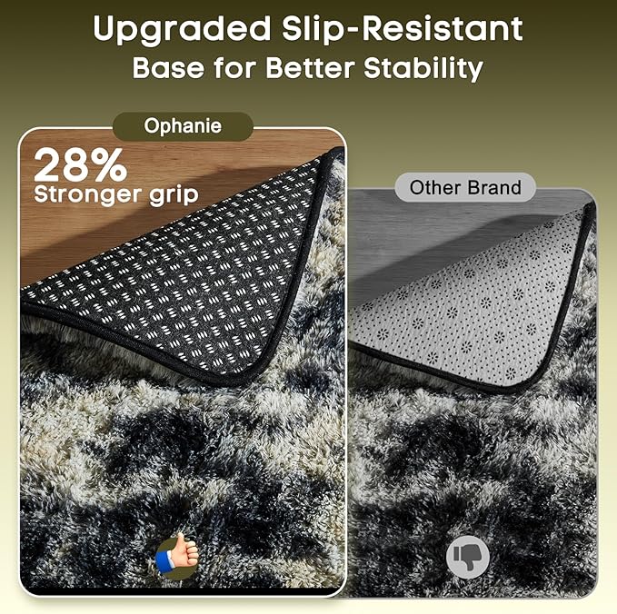 Ophanie Black Gold and Grey Area Rugs for Living Room 8x10, Fluffy Shag Large Fuzzy Plush Soft Carpets, Floor Shaggy Rugs for Bedroom, Carpet for Kids Boys Girls Dorm Nursery Home Decor Aesthetic