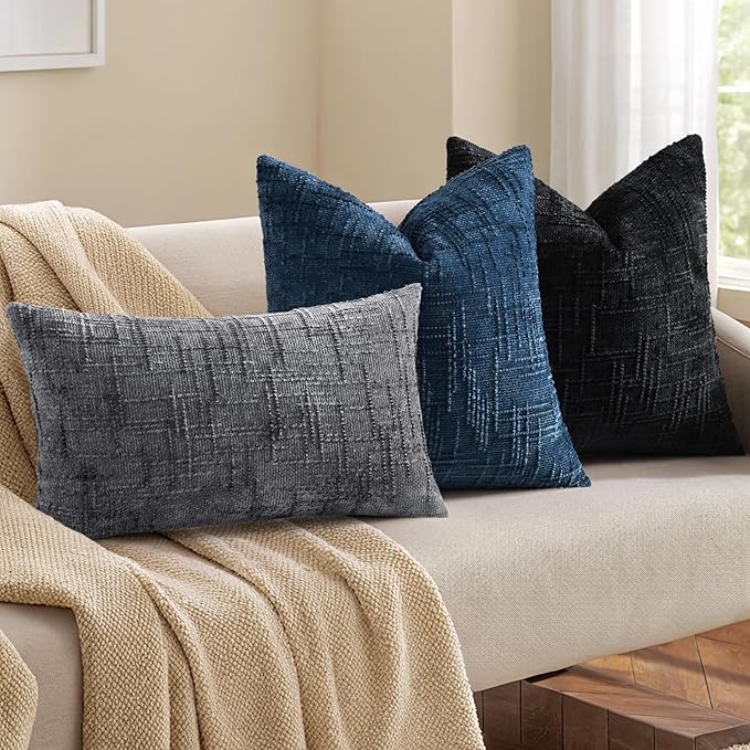 decorUhome Black Chenille Throw Pillow Covers 16x16 Set of 2 Textured Soft Cozy Slubby Couch Pillow Covers Modern Farmhouse Boho Decorative Pillow Cases for Bed Sofa Living Room