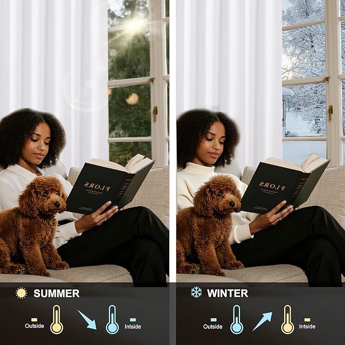 NICETOWN 100% Blackout Window Curtain Panels 84 inch Length for Living Room, Set of 2, Snow White, 42 inches Wide, Thermal Insulated Drapes