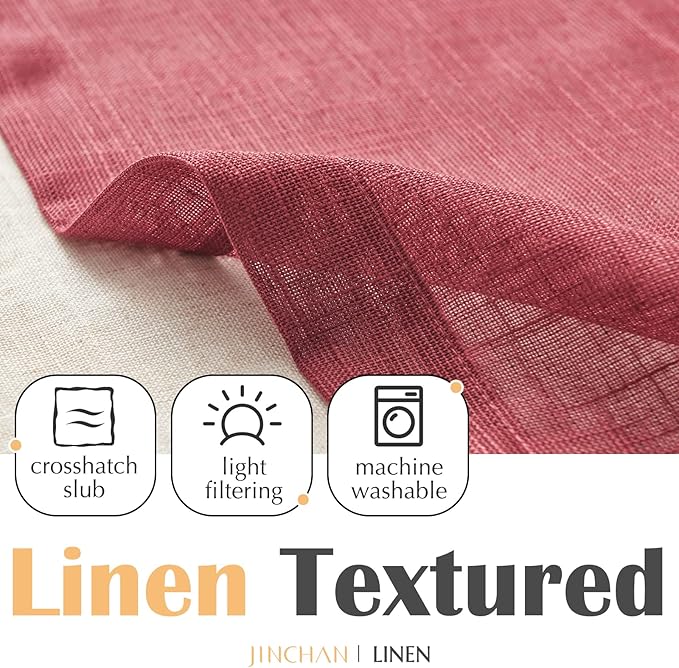 jinchan Linen Farmhouse Valances for Living Room Windows 16 Inch Slubbed Crossed Double Layer Window Valances Light Filtering Rustic Country Overlay Rod Pocket 2 Panels Burgundy