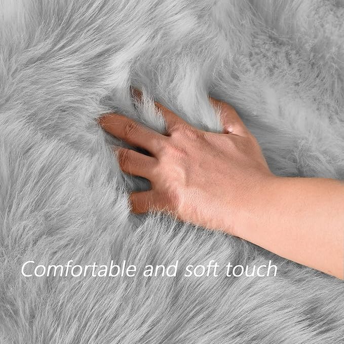 Latepis Area Rugs 10x14 Living Room Washable Rugs Grey Faux Sheepskin Fur Fluffy Rug for Bedroom Fuzzy Shag Rug for Sofa Play Room Entertainment Room, Rectangle
