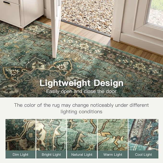 Lofus 8x10 Area Rugs for Living Room, Washable Area Rug, Rugs for Bedroom, Kitchen, Vintage Boho Carpet, Soft Non-Slip, Low Pile Large Area Rug for Office Dining Room, Green