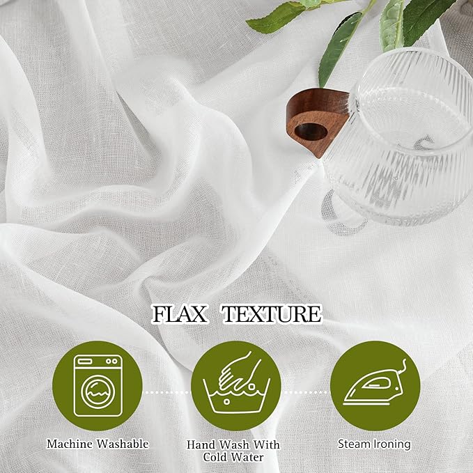 NICETOWN White Living Room Curtains Extra Long 135 inches Long, Grommet Linen Curtains & Drapes Privacy with Light Filtering Window Treatment for Bedroom, W52 x L135, 2 Panels