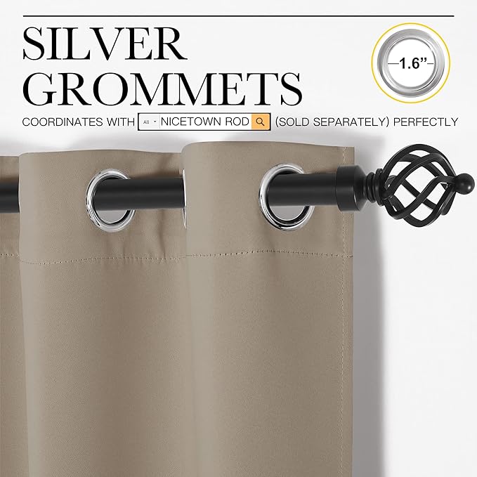 NICETOWN Taupe Room Darkening Curtains for Kitchen, Set of 2, 42 inches Wide by 78 inches Long, Window Treatment Thermal Insulated Solid Grommet Room Darkening Curtains/Drapes for Bedroom