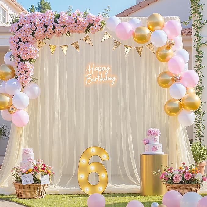 Champagne Tulle Backdrop Curtain for Parties Wedding 10ft×8ft Champagne Sheer Backdrop Curtains for Baby Shower Bridal Shower Reception Birthday Party Photoshoot Decorations 2 Panels 5ft × 8ft