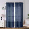 Lecloud Leia Navy Blue Sheer Curtains 90 Inches Long 2 Panels, Airy Leaf Textured Jacquard Drapes, Light Filtering & Privacy Dual Rod Pocket Window Curtains for Living Room Bedroom, 52" W x 90" L