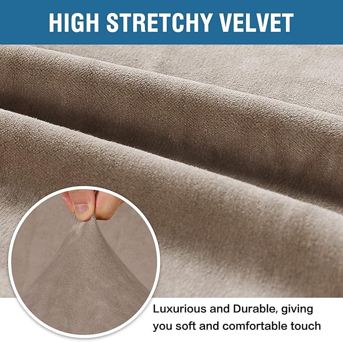 H.VERSAILTEX Stretch Velvet Loveseat Covers for 2 Cushion Couch Covers for Living Room Sofa Covers Slipcovers with Non Slip Straps Bottom, Ultra Thick Comfy Velour (Width 58"-72", Taupe)