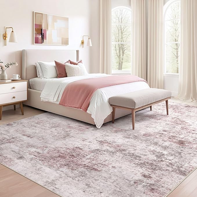 UERMEI 6x9 Area Rug Living Room Rugs - Washable Neutral Modern Abstract Soft Thin Large Rug Indoor Floor No Slip Rug Carpet for Bedroom Under Dining Table Home Office Decor - Pink