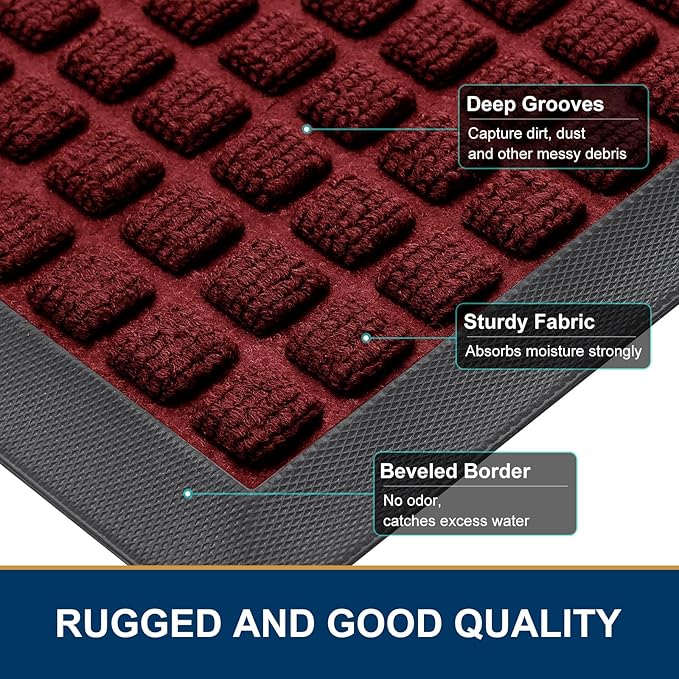 Smiry Front Door Mat Outside Entrance, Heavy Duty Natural Rubber Doormat, Non Slip, Trap Dirt and Moisture, Easy Clean, Low Profile Welcome Floor Mats for Indoor Outdoor Entry, 70x46.5 Inch, Red