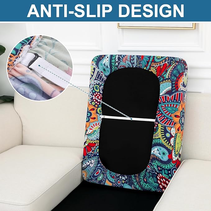 Smiry Printed Couch Cushion Covers, Stretch Soft Couch Covers for Sofa, Washable Non-Slip Sofa Slipcover Furniture Protector for Indoor and Outdoor (Large, Blue Green)