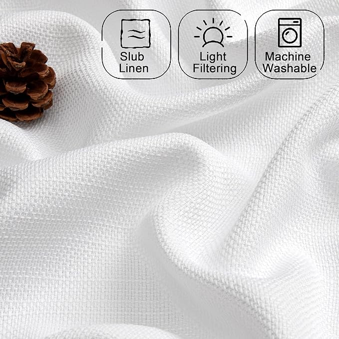 Chyhomenyc White Short Curtain Valance for Windows, Faux Linen Textured Half Window Curtains, Burlap Solid Topper Small Curtain Valance for Bathroom Laundry Basement, 60Wx22L Inch, 1 Piece