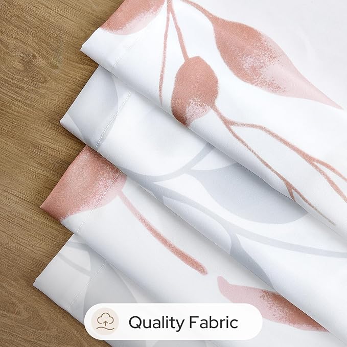 HOMEIDEAS Non-See-Through Pink and White Privacy Sheer Curtains 52 X 84 Inch Length 2 Panels, Leaf Floral Printed Light Filtering Semi Sheer Window Curtains Drapes for Bedroom Living Room