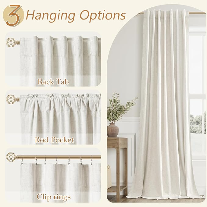 Guken Cream 100% Blackout Curtains 78 Inch Length 2 Panels Set for Living Room Bedroom Back Tab Thermal Insulated Black Out Linen Drapes Room Darkening Window Curtains