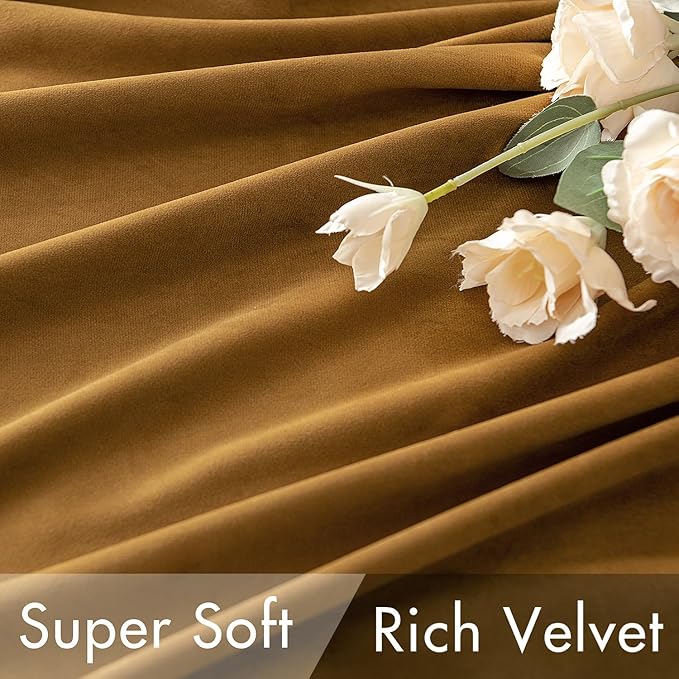 MIULEE Gold Velvet Curtains 84 inches - Luxury Room Darkening Curtains for Bedroom Living Room Thermal Insulated Super Soft Blackout Window Drapes Back Tab, Golden, W52 x L84 inches, 2 Panels
