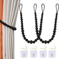 Wood Bead Curtain Tiebacks, KLOGTSIND Set of 2 Curtain Holdbacks for Thin or Thick Window Draperies, Boho Farmhouse Curtain Tiebacks with Hooks, Curtain Tie Backs for Home Office Room Decor