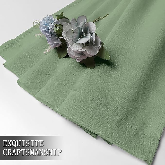 Tollpiz Short Sheer Curtains Living Room Linen Textured Curtain Sheers Light Filtering Voile Rod Pocket Curtains for Bedroom, 38 x 45 inches Long, Sage Green, Set of 2 Panels