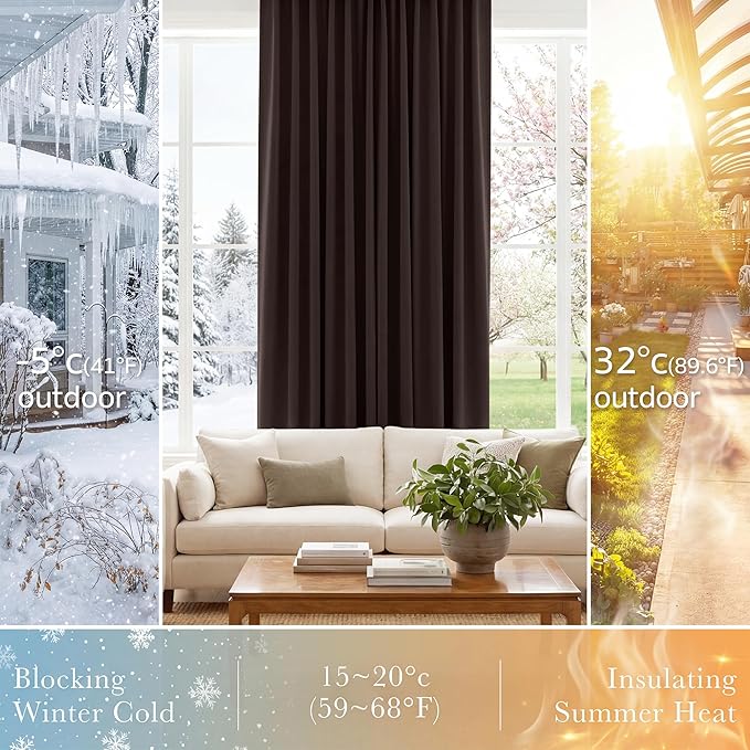 Pony Dance Short Curtains for Bathroom Window, Small Half Drapes for Kitchen Windows, Energy Saving Curtain Tiers for Basement, 29W x 30L, Brown, 2 Pieces