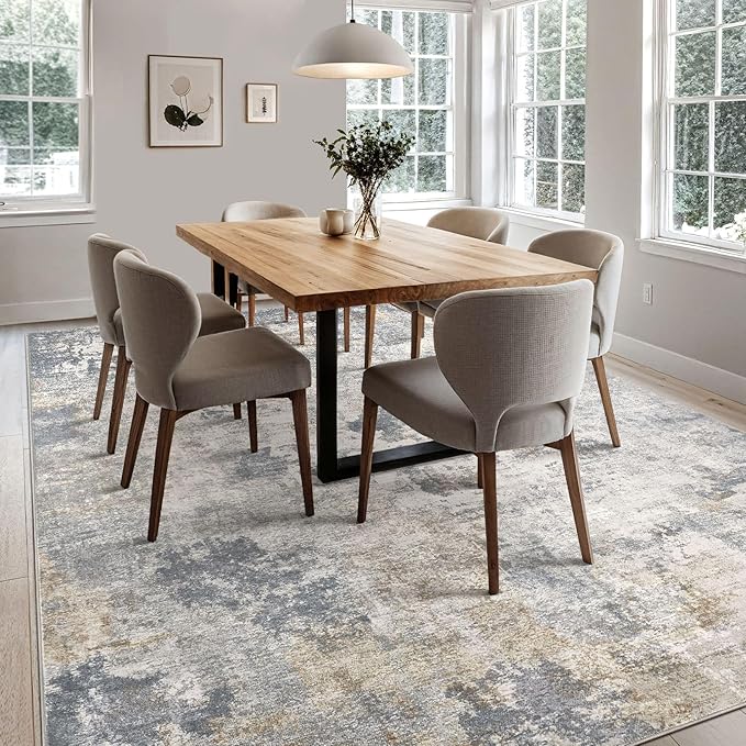 UERMEI 5x7 Area Rug Living Room Rugs - Washable Neutral Modern Abstract Soft Thin Large Rug Indoor Floor No Slip Rug Carpet for Bedroom Under Dining Table Home Office Decor - Blue Grey