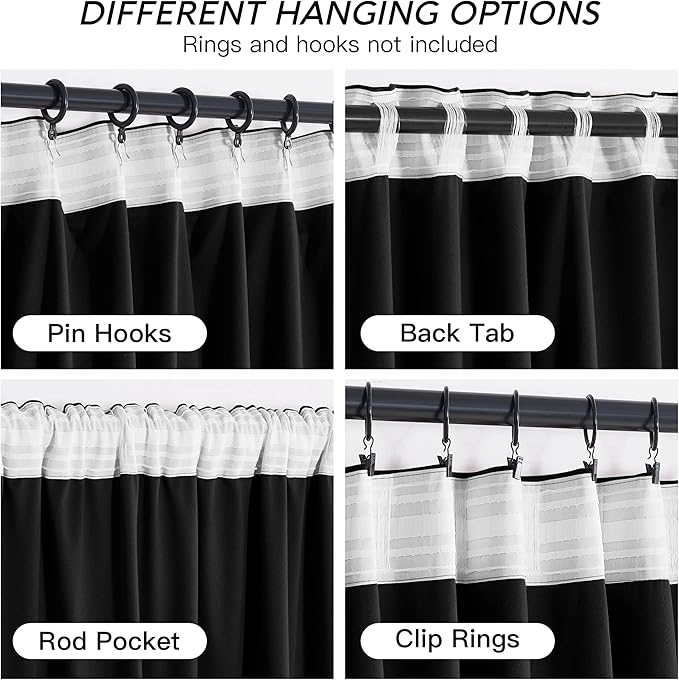 RYB HOME Velvet Blackout Curtains for Bedroom - Black Super Soft Room Darkening Thermal Insulating Window Drapes for Living Room Dining Backdrop, W 52 x L 90 inch, 2 Panels