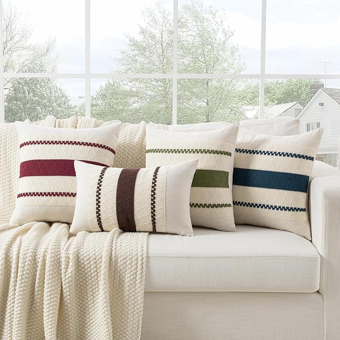 Fancy Homi Set of 1 Boho Moss Green Decorative Throw Pillow Cover 20x20 Inch for Couch Bed Sofa, Aesthetic Modern Organic Farmhouse Home Decor, Soft Cotton Cute Accent Macrame Woven Cushion Case