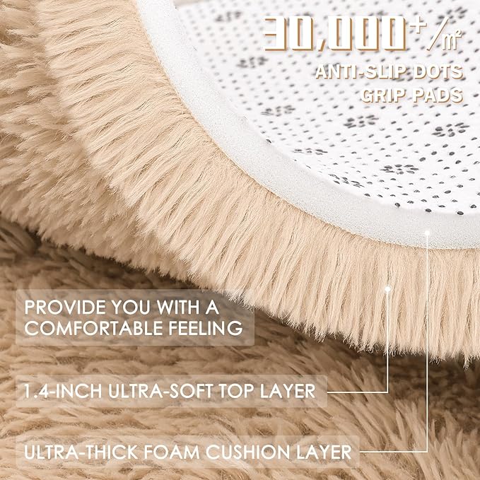 OLANLY 2x10 Machine Washable Runner Rugs for Hallway, Soft Fluffy Shaggy Bedside Rugs for Bedroom, Living Room, Indoor Floor Carpet for Kids Girls and Boys, Nursery Rooms, Home Decor Aesthetic, Beige